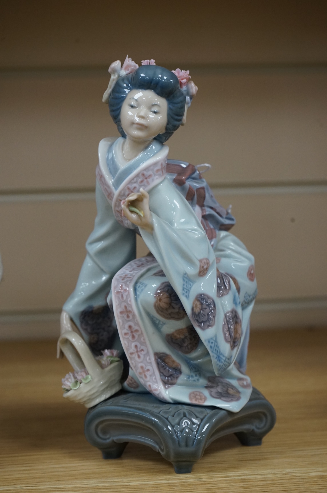 Three Lladro models of seated Geisha. Tallest 23cm